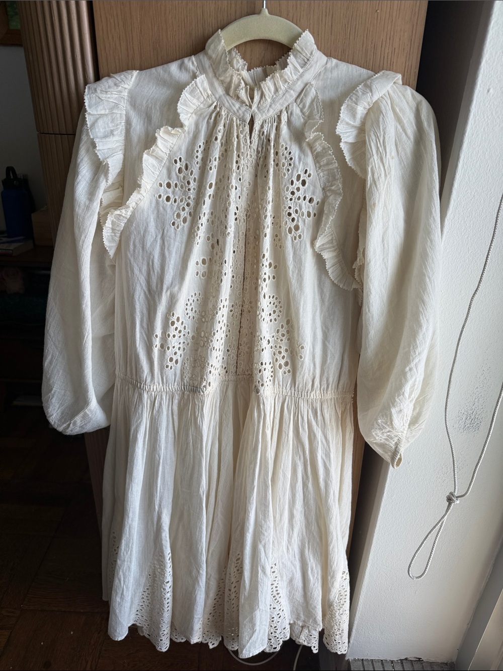 Apiece Apart Cream Eyelet Ruffle Cotton Dress